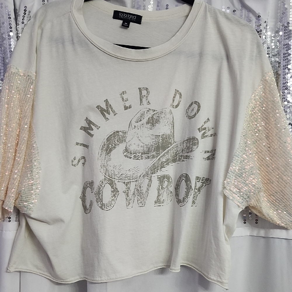 Cream Sequin Sleeve Top